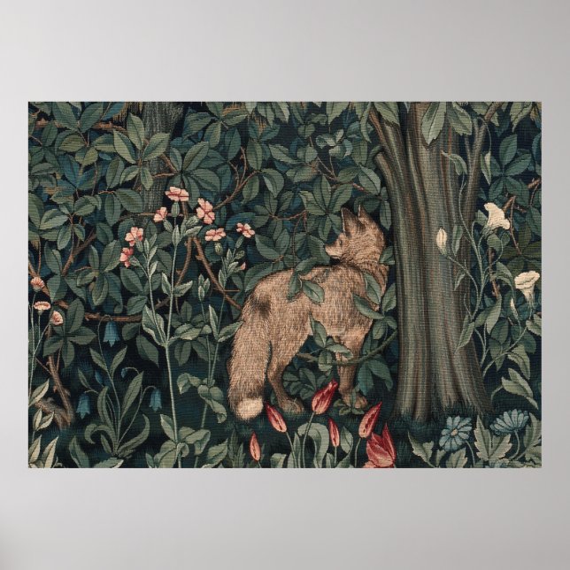 William Morris Greenery Fox Wildlife Poster (Vorne)