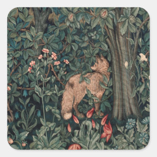 William Morris Greenery Fox Wildlife Quadratischer Aufkleber