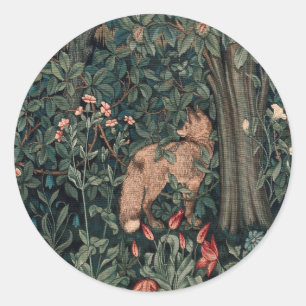 William Morris Greenery Fox Wildlife Runder Aufkleber