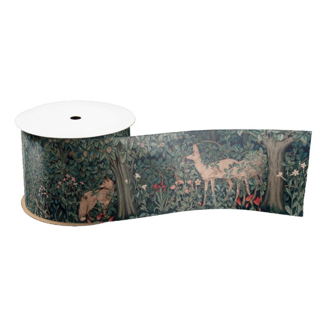William Morris Greenery Fox Wildlife Satinband (Spule)