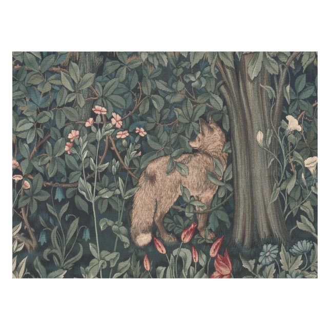 William Morris Greenery Fox Wildlife Tischdecke (Vorderseite (Horizontal))