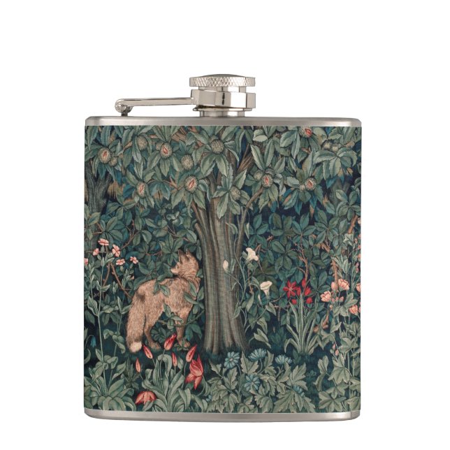 William Morris Greenery Fuchs Wildtier Kunst Flachmann (Vorderseite)