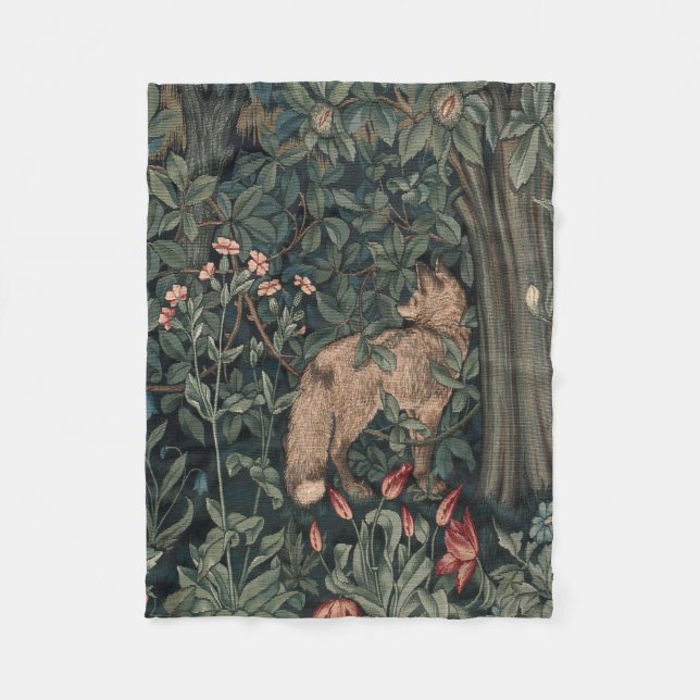 William Morris Greenery Fuchs Wildtier Kunst Fleecedecke (Vorderseite)