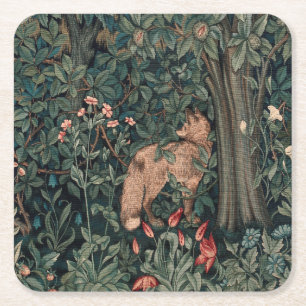 William Morris Greenery Fuchs Wildtier Kunst Rechteckiger Pappuntersetzer