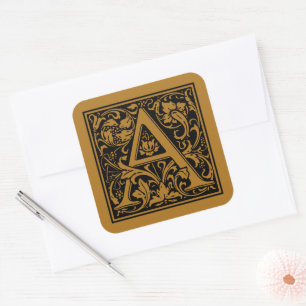William Morris Großbuchstabe A Matt Antikgold Quadratischer Aufkleber