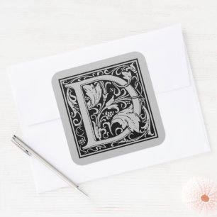 William Morris Großbuchstabe D Matt Silber Quadratischer Aufkleber