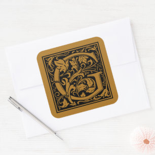 William Morris Großbuchstabe G Matt Antik Gold Quadratischer Aufkleber