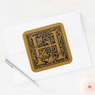 William Morris Großbuchstabe H Matt Antik Gold Quadratischer Aufkleber