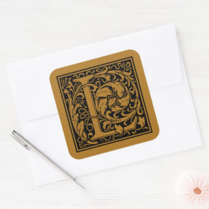 William Morris Großbuchstabe L Matt Antik Gold Quadratischer Aufkleber