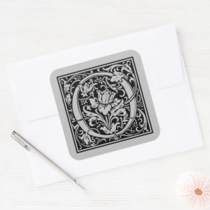 William Morris Großbuchstabe O Matt Silber Quadratischer Aufkleber