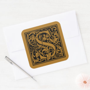 William Morris Großbuchstabe S Matt Antik Gold Quadratischer Aufkleber