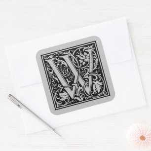 William Morris Großbuchstabe W Matt Silber Quadratischer Aufkleber