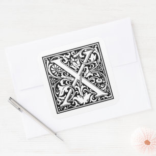 William Morris Großbuchstabe X auf Weiß Quadratischer Aufkleber