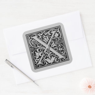 William Morris Großbuchstabe X Matt Silber Quadratischer Aufkleber