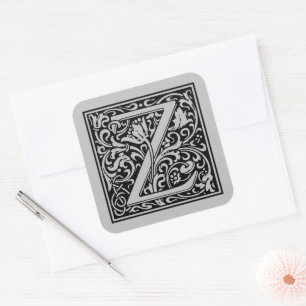 William Morris Großbuchstabe Z Matt Silber Quadratischer Aufkleber