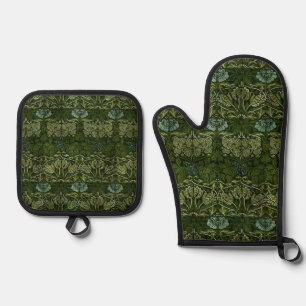 William Morris Große Grüne Tulpen-Rosen-Tapete Ofenhandschuh & Topflappen-Set