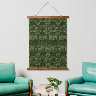 William Morris Große Grüne Tulpen-Rosen-Tapete Wandteppich Mit Holzrahmen