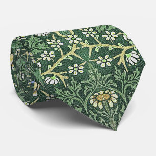 William Morris Grün Blumig Vintage Weiße Gänseblüm Krawatte