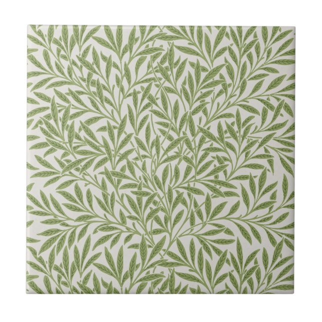 William Morris Grünes Botanisches Blumenmuster Fliese (Vorderseite)