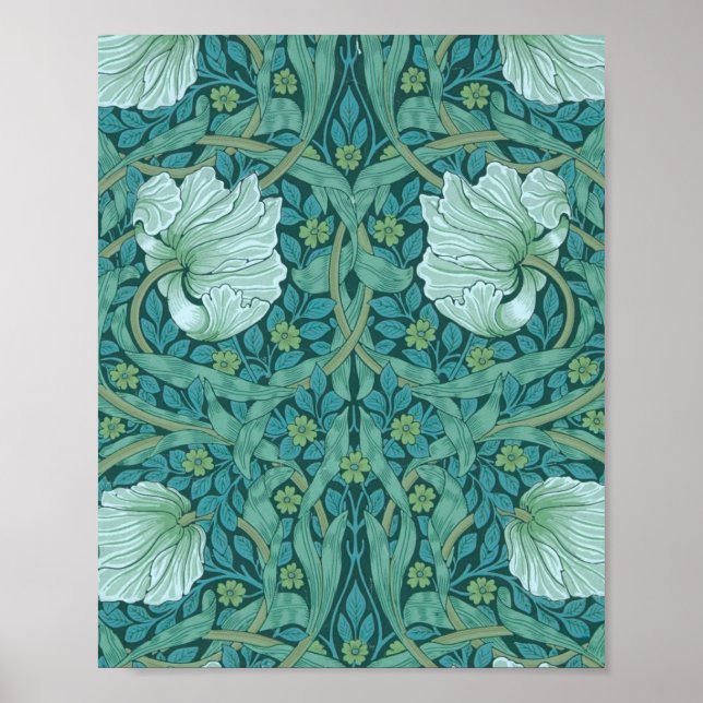 William Morris - Grünes Pimpernell-Muster Poster (Vorne)