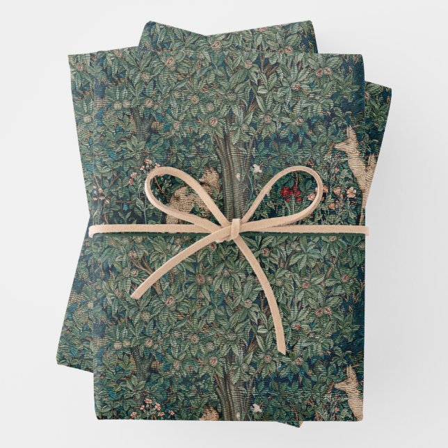William Morris Grünwald Wald Tier Botanisch Geschenkpapier Set (Beispiel)