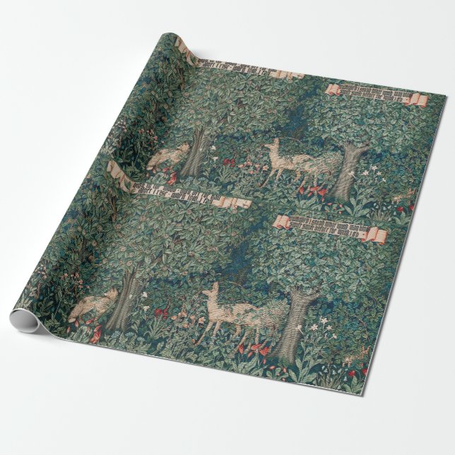 William Morris Grünwald Waldtier Botanisch Geschenkpapier (Ungerollt)