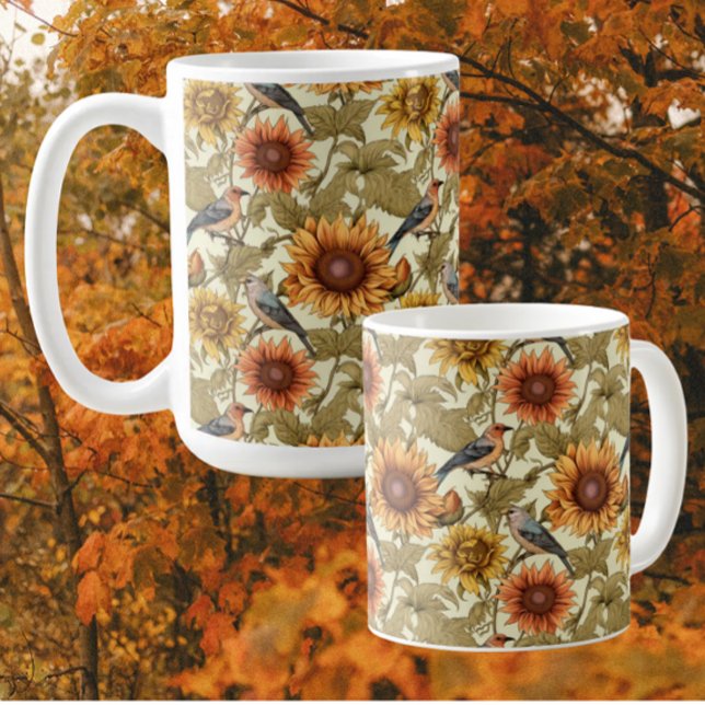 William Morris Herbstsonnenblumen Vögel Herbst Kaffeetasse (Perfect for warm autumn drinks!)