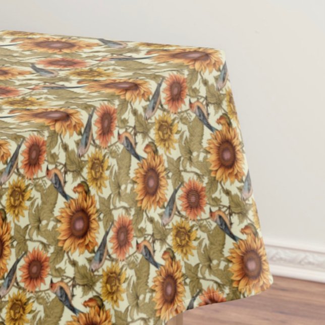 William Morris Herbstsonnenblumen Vögel Herbst Tischdecke (Sunflowers and birds for autumn dining!)