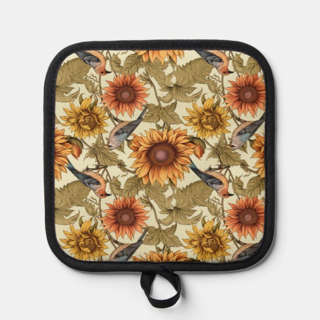 William Morris Herbstsonnenblumen Vögel Herbst Topflappen (Vorderseite)