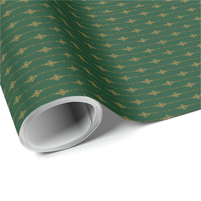 William Morris Holiday Grün Gold Custom Stripe Geschenkpapier (Rolleneckpunkt)