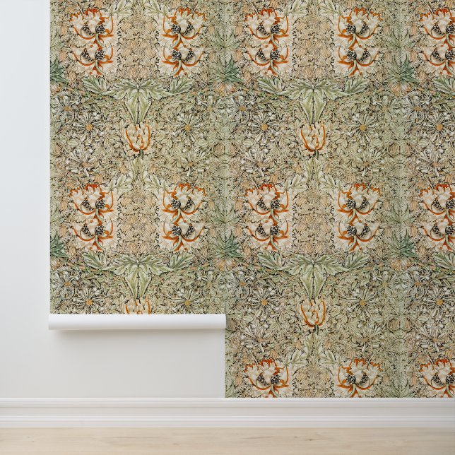 William Morris Honeysuckle Beige Floral Pattern Tapete (Anwendung)