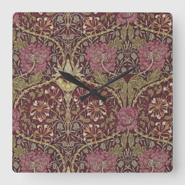 William Morris, Honeysuckle, Blumenmuster, Kunst Quadratische Wanduhr (Vorderseite)