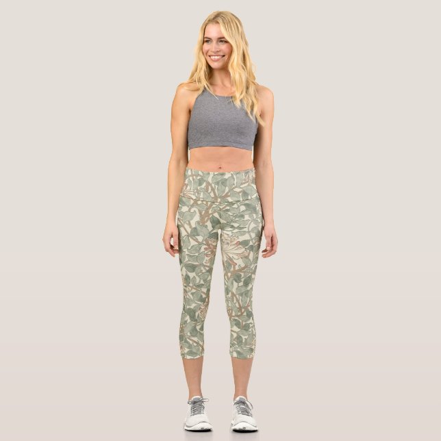 William Morris Honeysuckle Green Capri Leggings (Vorderseite)