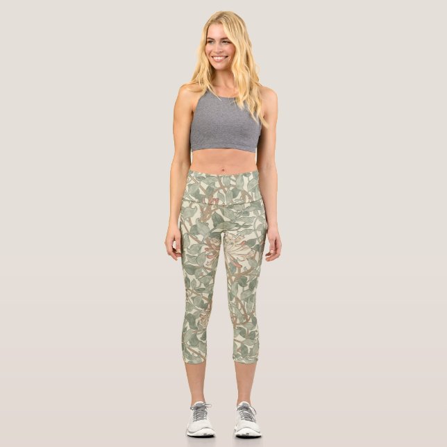 William Morris Honeysuckle Green Capri Leggings (Vorderseite)