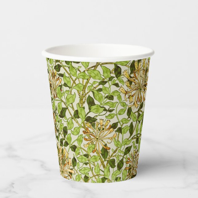 William Morris Honeysuckle Green Flowers Pappbecher (Vorderseite)