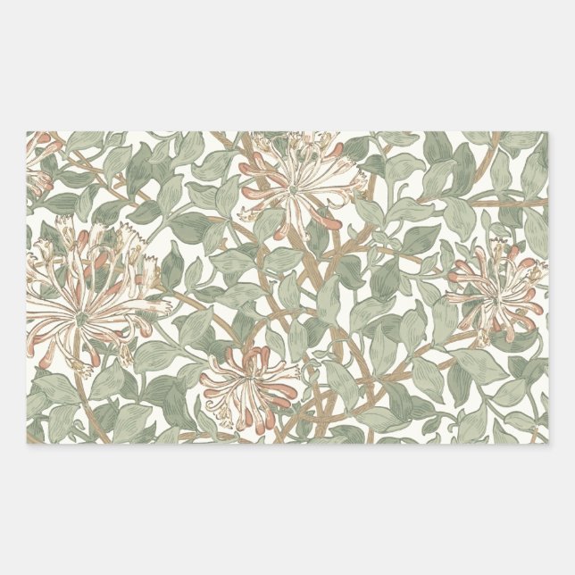 William Morris Honeysuckle Green Rechteckiger Aufkleber (Vorderseite)