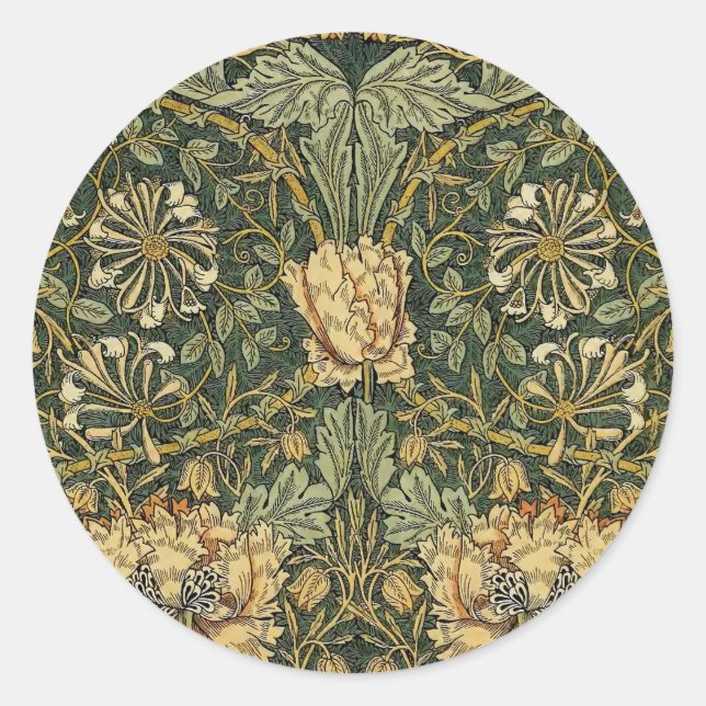 William Morris Honeysuckle Green Runder Aufkleber (Vorderseite)