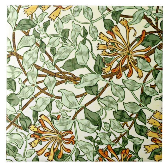 William Morris - Honeysuckle Green und Gold Fliese (Vorderseite)