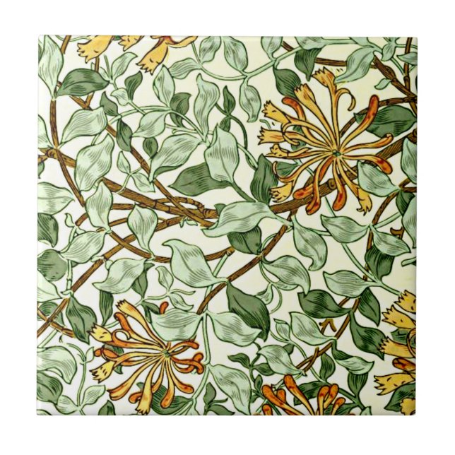 William Morris - Honeysuckle Green und Gold Fliese (Vorderseite)