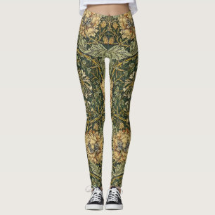 William Morris Honeysuckle Green Yellow Leggings