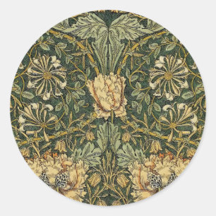 William Morris Honeysuckle Green Yellow Runder Aufkleber
