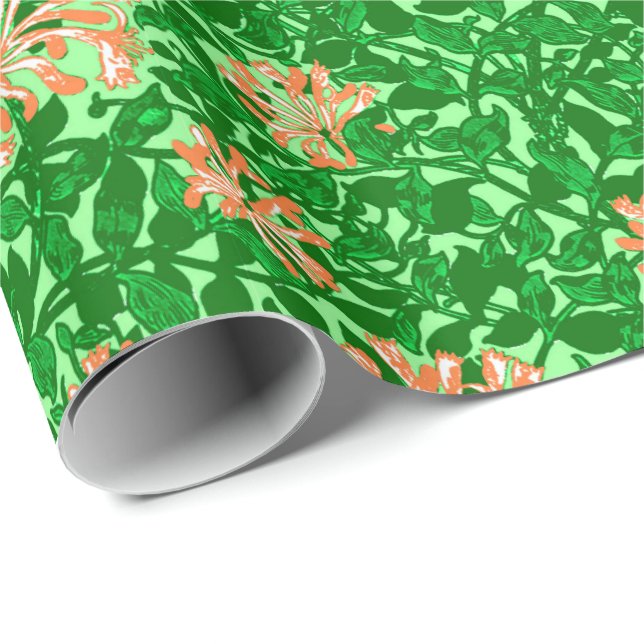 William Morris Honeysuckle, Peach und Green Geschenkpapier (Rolleneckpunkt)