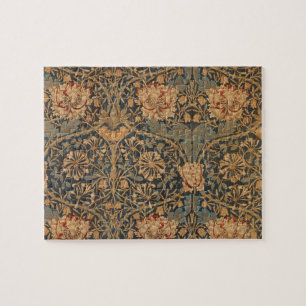 William Morris Honeysuckle Rich Red Dark Blue Puzzle