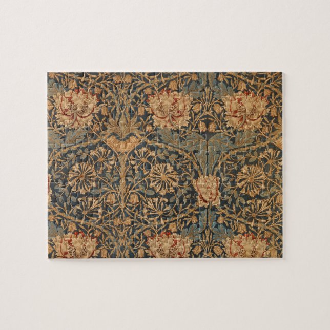 William Morris Honeysuckle Rich Red Dark Blue Puzzle (Horizontal)