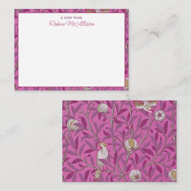 William Morris, Hot Pink Birds und Pommegrenates Mitteilungskarte (Vorne/Hinten)