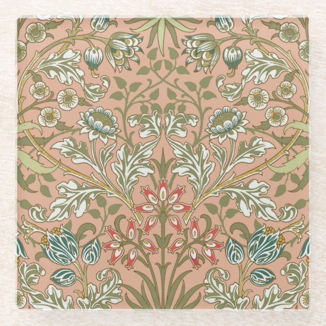William Morris Hyacinth Blume Rose Glasuntersetzer (Vorderseite)