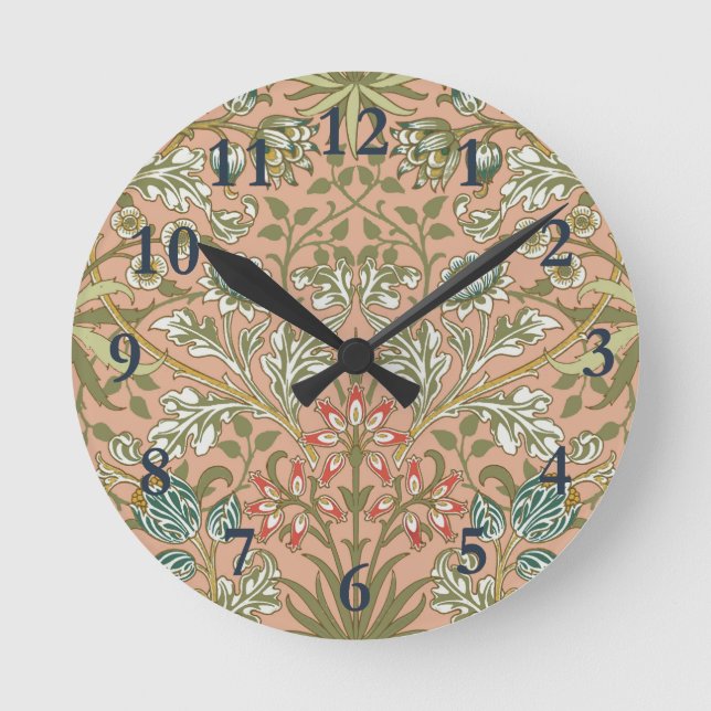 William Morris Hyacinth Blume Rose Runde Wanduhr (Vorderseite)