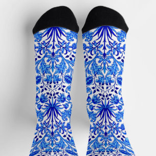 William Morris Hyacinth-Druck, Kobaltblau und Weiß Socken