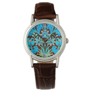 William Morris Hyacinth Print, Aqua und Brown Armbanduhr
