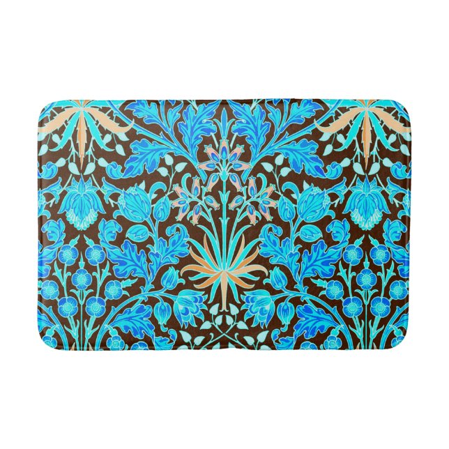William Morris Hyacinth Print, Aqua und Brown Badematte (Vorderseite)